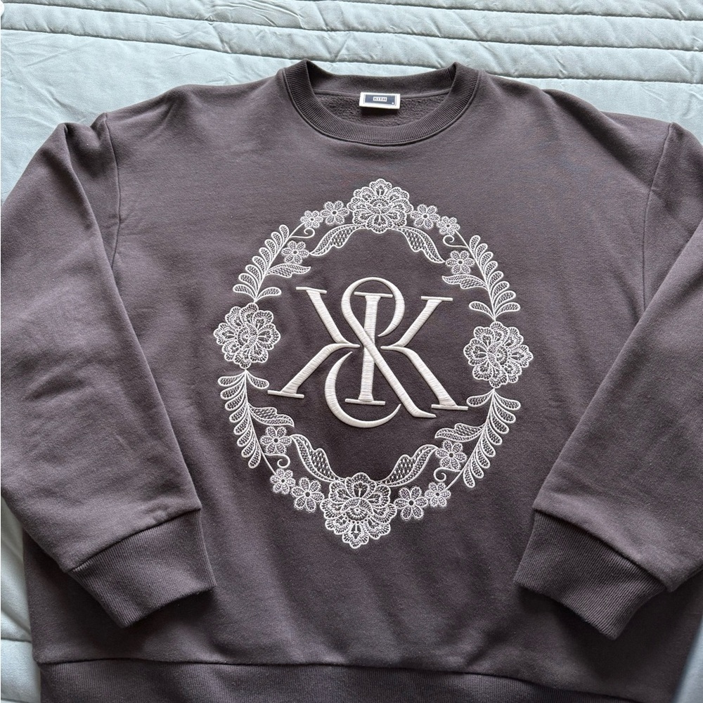 Kith Gray Crewneck Sweater with Ornate Wreath Design